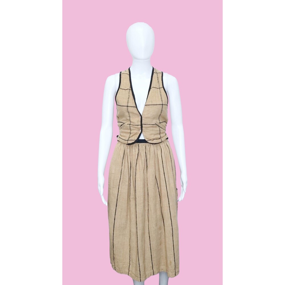 1980s-1990s CAROL HORNS HABITAT 2 Piece Cotton Grid Vest & Skirt Set Extra Small